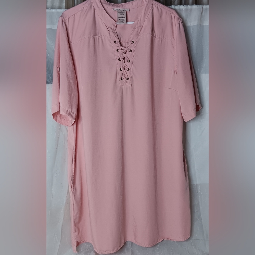 Philosophy Women's Size XXL Pink Lace-Up Midi Dress